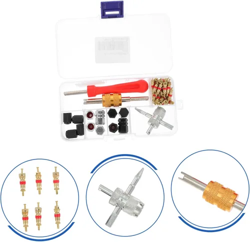 Vista 9 de Mobestech Tire Valve Core Wrench and Remover Tool Kit 16pcs Set for Car Motorcycle and Bicycle Tire Repair with Valve Caps