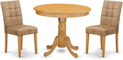 Vista 15 de East West Furniture ANAS3-AWA-08 Juego de mesa de comedor de cocina de 3 piezas contiene una mesa moderna y 2 sillas de comedor tapizadas de tela