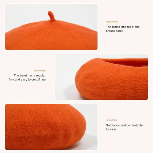 Vista 17 de Boina de lana francesa para mujer, gorra de invierno clásica de color sólido