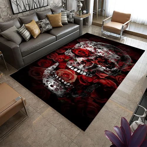Vista 14 de Alfombra de araña negra, 3 x 4 pies, alfombra impresa en 3D de telaraña de terror, alfombra para dormitorio de niños, habitación de niños, sala