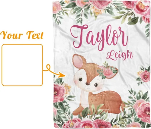 Vista 8 de Manta de bebé personalizada, manta de felpa suave con respaldo de puntos de doble capa para niños y niñas, nombre personalizado con diseño de animal
