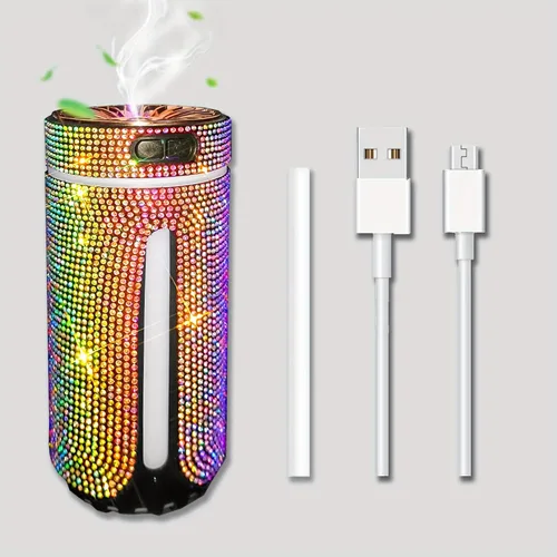 Vista 9 de Humidificador de coche con diamantes de imitación, humidificador USB de aceite esencial para coche, humidificador de aromaterapia, portátil, mini