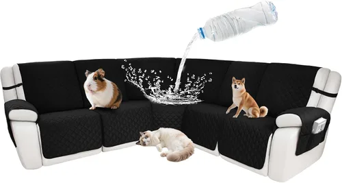 Vista 110 de Fundas impermeables para sofá reclinable seccional en forma de L, 7 piezas, antideslizantes, lavables, juego de fundas reclinables para mascotas