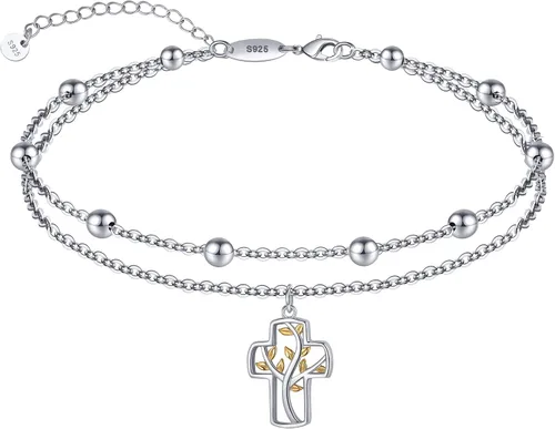 Vista 68 de CHIC & ARTSY Tobilleras de plata de ley S925 para mujer, pulsera de tobillo ajustable multicapa para playa, joyería de verano para mujer, de 10 a 11