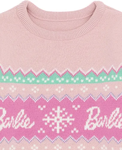 Vista 5 de Barbie Suéter de Navidad para niñas con logotipo de muñeca rosa de punto