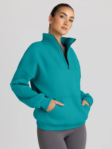 Vista 2 de Trendy Queen - Sudaderas con media cremallera y capucha de gran tamaño, extragrande, para otoño, Y2K, ropa de invierno