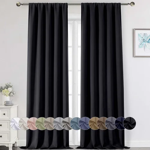 Vista 59 de Cortinas opacas para dormitorio, sala de estar, juego de 2 paneles de 54 pulgadas de largo, cortinas de oscurecimiento de habitación con aislamiento