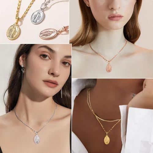 Vista 7 de GOLDCHIC JEWELRY Virgin Mary Miraculous Medal Necklace, Our Lady of Graces Guadalupe Pendant with Filigree Border