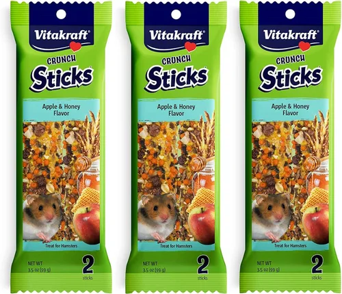 Vista 9 de Vitakraft Crunch Sticks Hamster Treats sabor manzana y miel, paquete de 2 palitos masticables crujientes saludables para hámsters y jerbos - Juguete