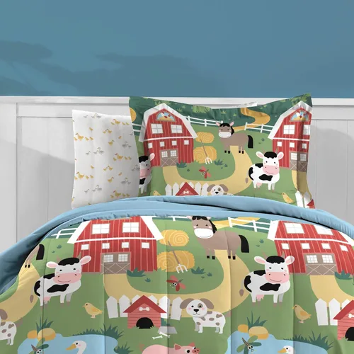 Vista 105 de Dream Factory Dinosaur Blocks - Juego de edredón de microfibra ultrasuave para niños, color azul, tamaño individual Bloques de dinosaurios azules
