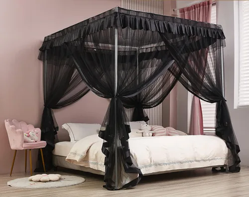 Vista 16 de Mengersi Cortina para Dosel de Cama Princesa, con 4 Esquinas, Dosel con Mosquitero para Cama de Princesa (Blanco, Doble)
