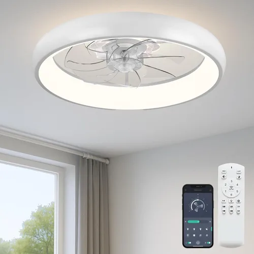 Vista 20 de Fszdorj 20'' Ceiling Fan with Light, Upgraded Low Profile Ceiling Fan with Light, Dimmable Flush Mount Ceiling Fan with Light, Fan light, 6 Speeds