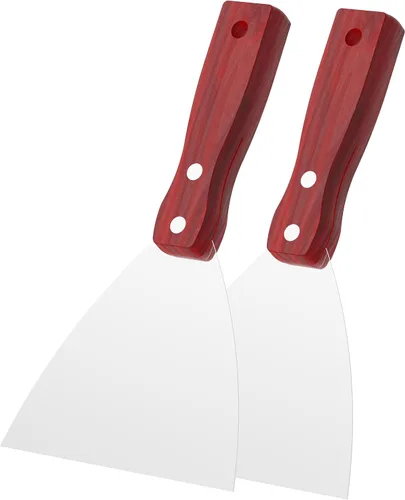 Vista 9 de Cuchillo de masilla, 2 herramientas raspadoras de acero inoxidable de 1 pulgada, cuchillos de metal con mango de madera para paneles de yeso