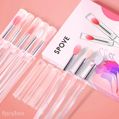 Vista 2 de Cepillo de silicona para labios, aplicador de lápiz labial con tapa, 8 brochas de maquillaje reutilizables, varitas de brillo de labios, herramienta