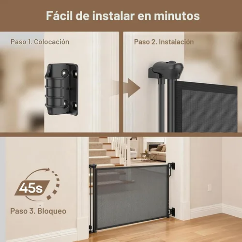 Vista 4 de SPACEANY Puerta retráctil de seguridad para bebés o puerta de malla para perros, puerta retráctil de malla portátil duradera, fácil de usar