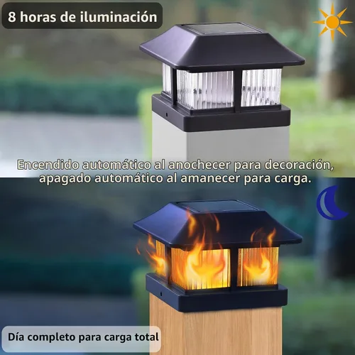 Vista 4 de Dynaming - Luces solares con tapa de llama para postes, luces solares para postes de cerca, linternas LED de llama parpadeante impermeables