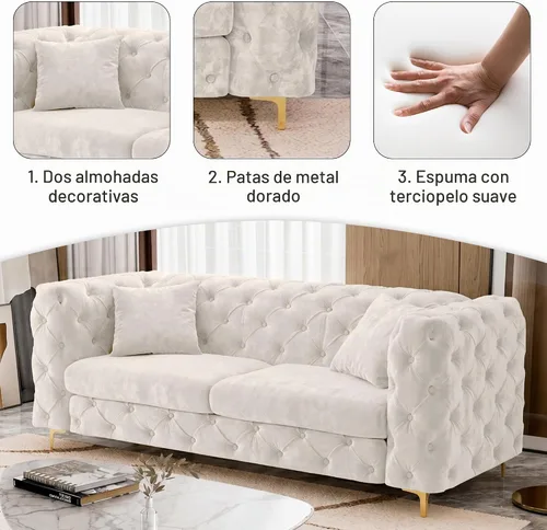 Vista 4 de DAMAIFROM - Sofá de 190 cm de Terciopelo con Botones Tuflados, Sofá Chesterfield de Estilo Moderno de Media Siglo con Altos Respaldo y Patas