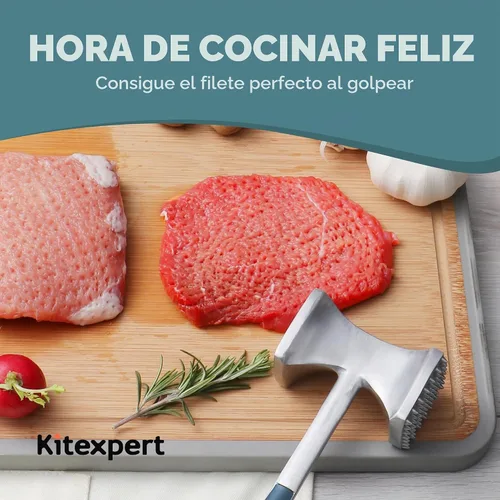 Vista 7 de KITEXPERT Martillo ablandador de carne con mango de agarre cómodo, mazo de doble cara para cocina, cortador resistente para ablandar carne, carne