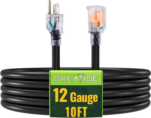 Vista 16 de Cable de extensión para interiores con extremo iluminado, cable de extensión resistente de calibre 12 de 3 pies, cable de extensión de 3 clavijas