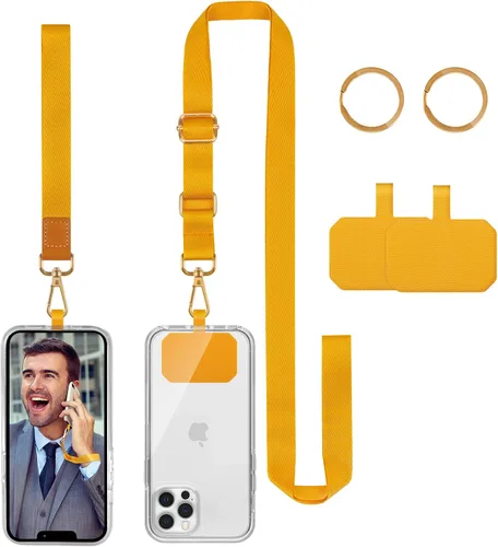 Vista 8 de Cordón cruzado para teléfono celular, correas ajustables para el cuello para el hombro con cordón de muñeca, almohadillas de sujeción para teléfono