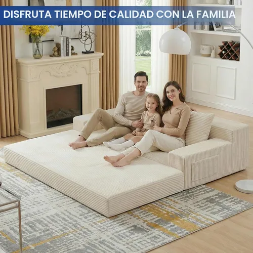 Vista 4 de Sofá cama convertible 2 en 1 sin hueso, sofá cama futón de pana, sofá plegable de compresión, sofá cama con 3 almohadas para dormitorio, sala