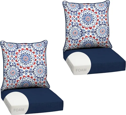Vista 19 de Arden - Juego de cojines de asiento profundo para exteriores, espuma, 24x24, azulejos Alana
