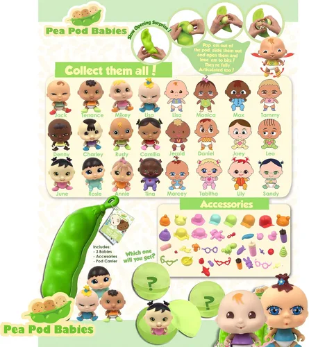 Vista 5 de Nature Bound Pea Pod Babies Bundle (juego de 4) – Juguetes coleccionables sorpresa misteriosos con mini bebé, ropa y accesorios – Muñeca pequeña