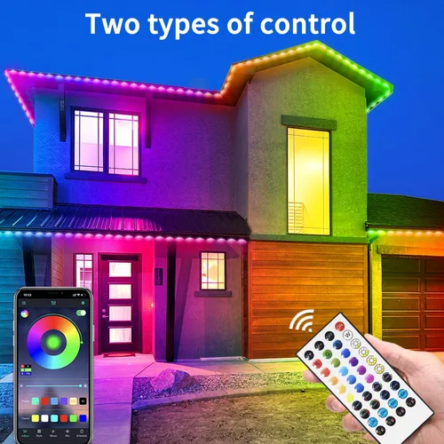 Vista 2 de Luces RGB Permanentes para Exteriores de 60 Pies, Luces LED Inteligentes Impermeables para Aleros, Luz Permanente para Exteriores con Control por