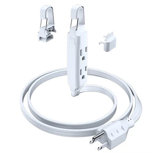 Vista 12 de Maximm Cable de extensión con sistema de gancho extraíble, cable de extensión de 3 tomas, con diseño de enchufe plano de 45° para colgar al nivel