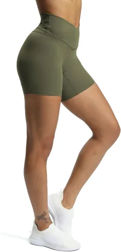 Vista 3 de Aoxjox Trinity - Pantalones cortos de ciclismo para mujer, cintura cruzada, cintura cruzada, cintura alta, ejercicio, atletismo, gimnasio, correr