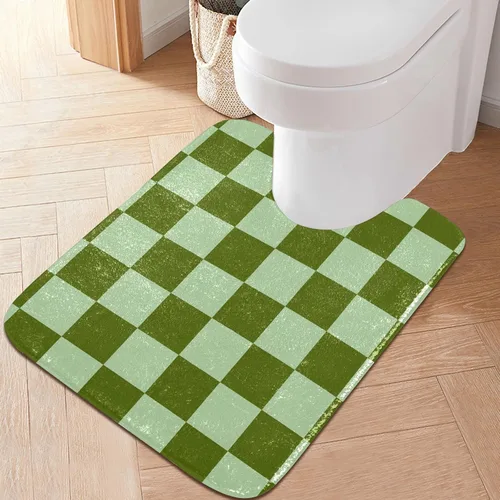 Vista 8 de Tapete de baño a cuadros de tablero de ajedrez, suave, absorbente, lavable, tapete de baño para piso de baño, tapete de baño antideslizante