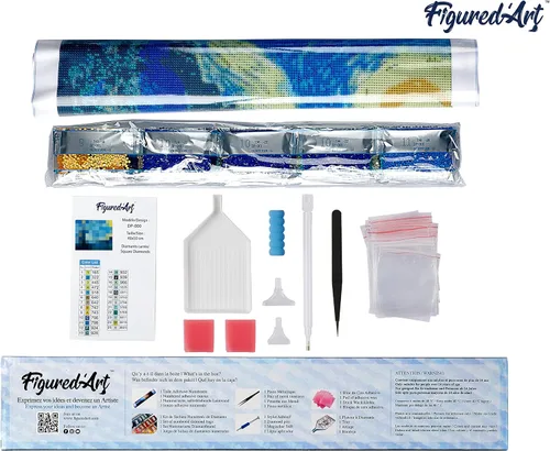 Vista 5 de Figured'Art Kit de arte de pintura de diamantes para adultos de 16 x 20 pulgadas, taladro cuadrado completo 5D en el lago, lienzo enrollado
