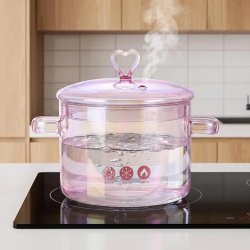 Vista 6 de HANABASS Tapa multiusos de vidrio para estofado, olla de sopa de borosilicato, diseño de doble asa para cocinar de forma segura para guisos, sopas
