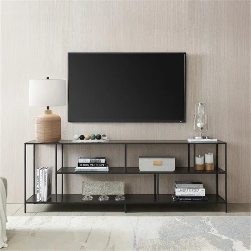Vista 7 de Pemberly Row Moderno soporte de TV de madera/metal para televisores de hasta 70" en negro