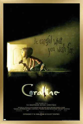 Vista 17 de Trends International Coraline - Póster de pared con texto en inglés «Be Careful» Versión enmarcada de caoba