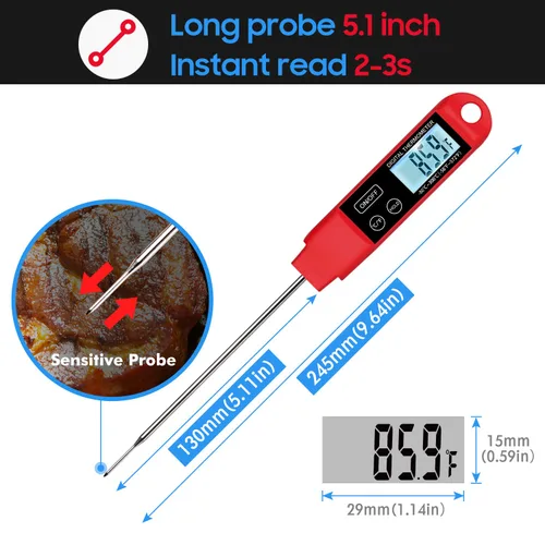 Vista 6 de DOPI Termómetro de carne de lectura instantánea para parrilla y cocina, termómetro impermeable de comida rápida con luz de fondo, sonda digital