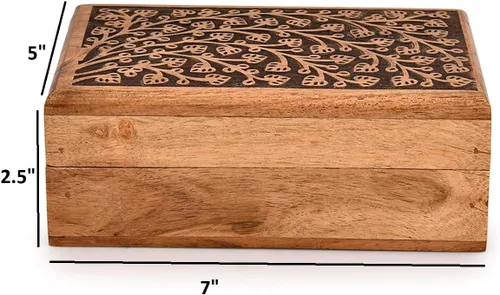 Vista 5 de KAIZEN - Joyeros decorativos de madera de acacia, cofre del tesoro, gran regalo para tus seres queridos (7 x 5 x 2.5 pulgadas)