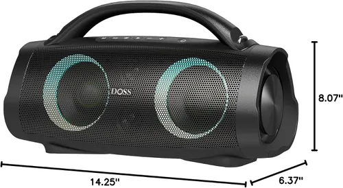 Vista 7 de DOSS Extreme Boom+ Altavoz Bluetooth para exteriores con sonido estéreo de 100 W, graves extra, 20 horas de reproducción, luces LED Party-Sync