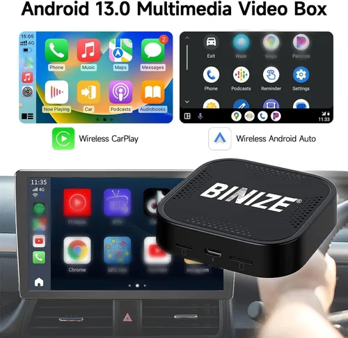 Vista 2 de Binize Caja de video inalámbrica CarPlay Android Auto 4G celular, 4GB+64GB, 8Core, Android 13 Soporte de navegación incorporado Tarjeta SIM y TF