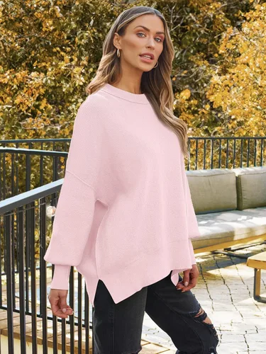 Vista 177 de Lillusory - Suéter extragrande con mangas de murciélago y cuello redondo para mujer, prenda moderna de otoño de tejido de punto sin botones