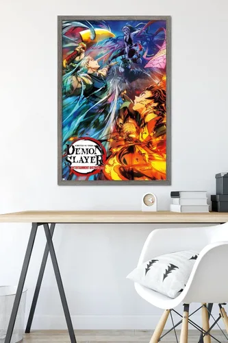 Vista 6 de Trends International Demon Slayer - Póster de pared Key Visual 2, 22.375 x 34 pulgadas, versión enmarcada de madera de granero Versión enmarcada