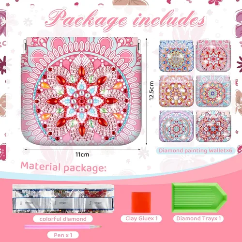 Vista 2 de Sanwuta Mandala DIY pintura diamante monedero titular bolsas de maquillaje a granel cosméticos cartera diamante pintura kits bolsillo