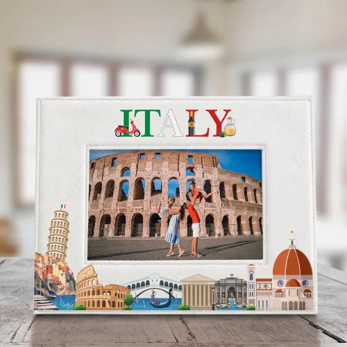 Vista 2 de KATE POSH Marco de fotos Italia, vacaciones familiares en Italia, regalo de boda, regalo de luna de miel (5 x 7 - horizontal)