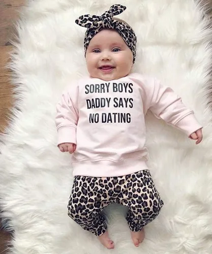 Vista 2 de Madjtlqy Conjunto de ropa para bebé recién nacido, camiseta estampada con estampado de leopardo y diadema