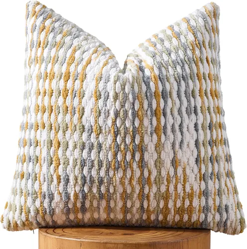 Vista 20 de AmHoo - Funda decorativa de almohada estilo bohemio de chenilla, funda de almohada con borlas tuftadas para sofá, cama, dormitorio, sala de estar