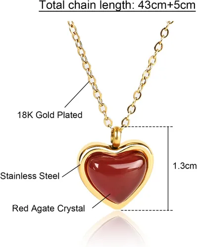 Vista 9 de Temoto Valentines Day Girlfriend Gifts Necklace - Gold Carnelian Crystal Heart Necklace for Women Teen Girls Love Gifts for Her