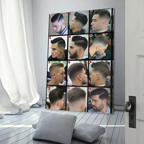 Vista 3 de Rucatto Póster de guía de peinado para hombre de peluquería de peluquería, pintura en lienzo, póster de arte de pared para dormitorio, sala