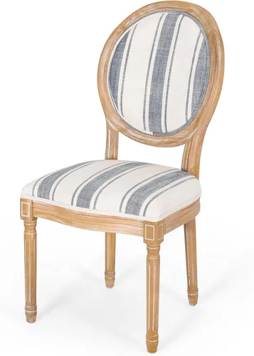 Vista 6 de Christopher Knight Home - Juego de sillas para comedor, modelo Phinnaeus, juego de 4, madera, rayas azul oscuro + beige claro + natural
