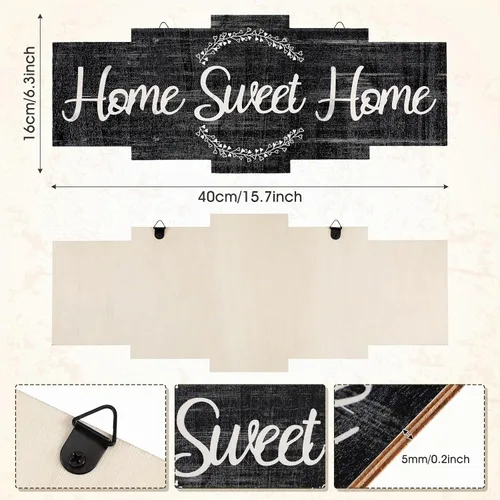 Vista 2 de Jetec Letrero de madera "Home Sweet Home", decoración rústica de pared para habitación, placa de madera estilo granja para colgar en la pared