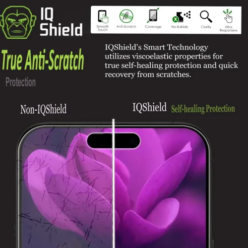 Vista 7 de IQShield Paquete de 2 protectores de pantalla para iPhone 15 Pro de 6.1 pulgadas, fácil de instalar, antiarañazos, película de TPU transparente